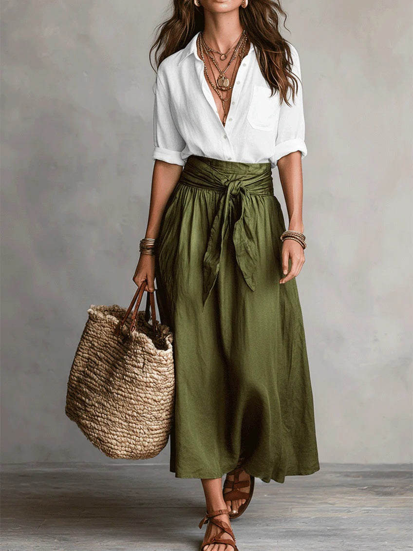 Women's Casual Shirt & Skirt Two-Piece Set – Long Sleeve Fashionable Outfit