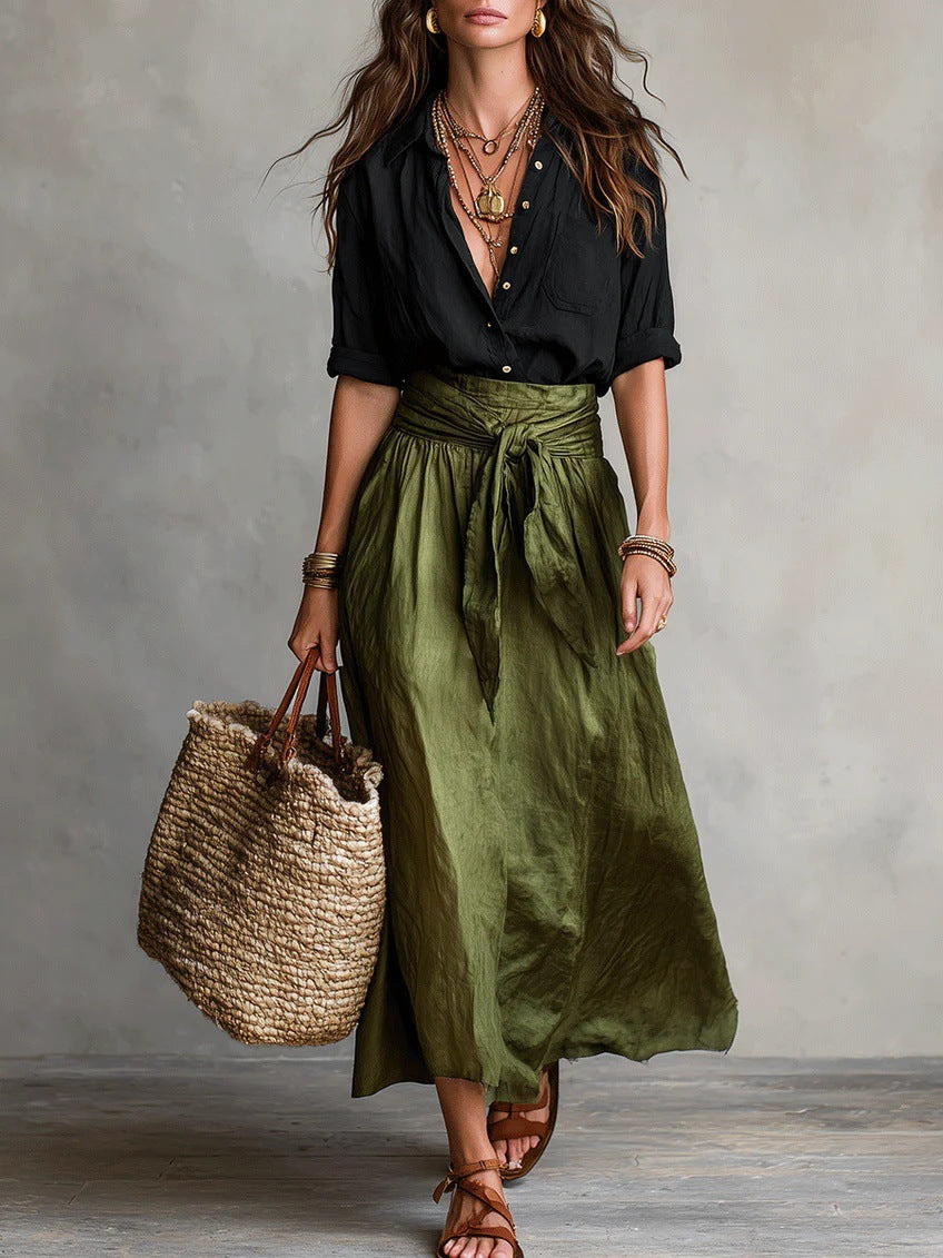Women's Casual Shirt & Skirt Two-Piece Set – Long Sleeve Fashionable Outfit