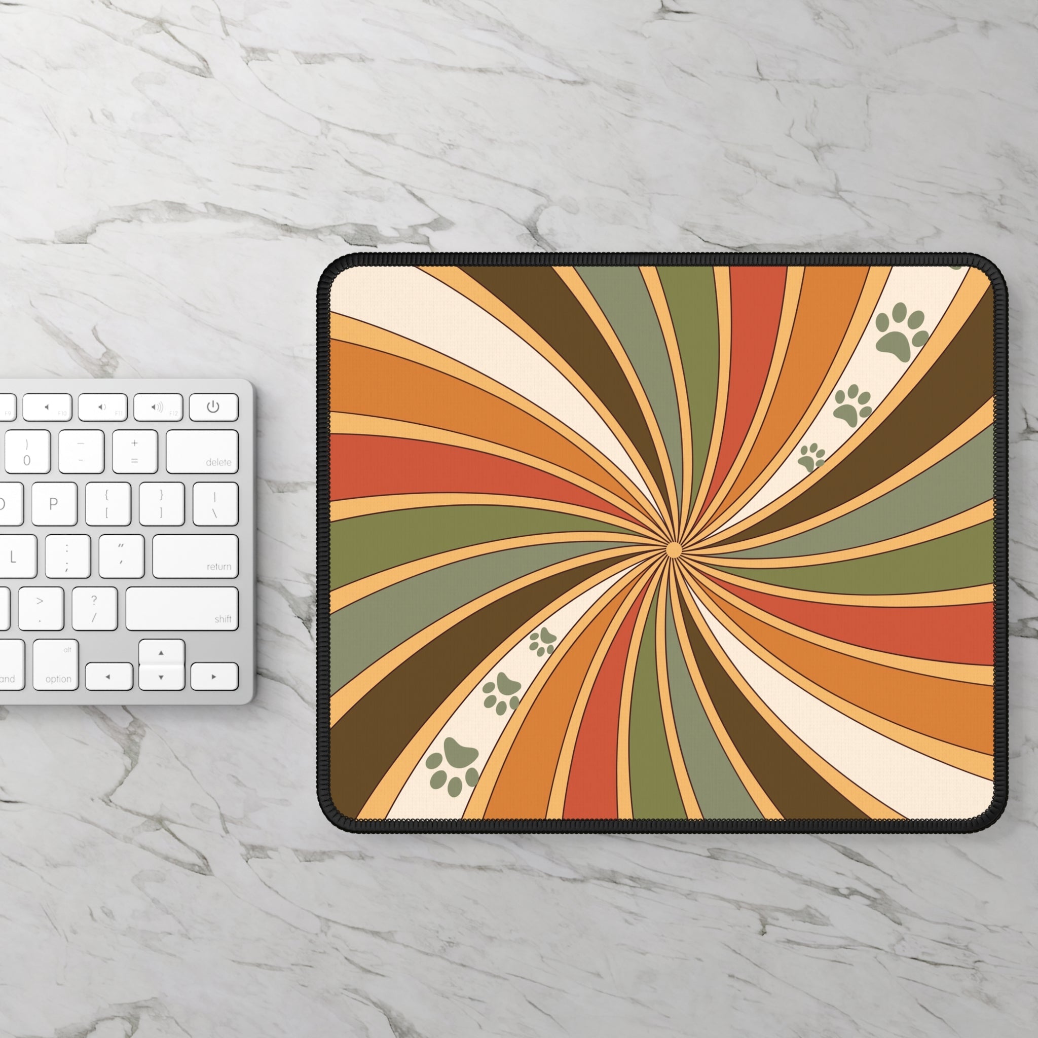 Swirly Retro Paw Mouse Pad