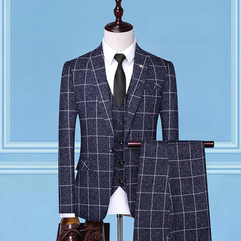 Men's Checkered Three-Piece Suit – Professional Work Suit