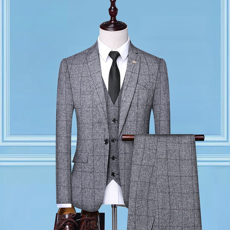 Men's Checkered Three-Piece Suit – Professional Work Suit