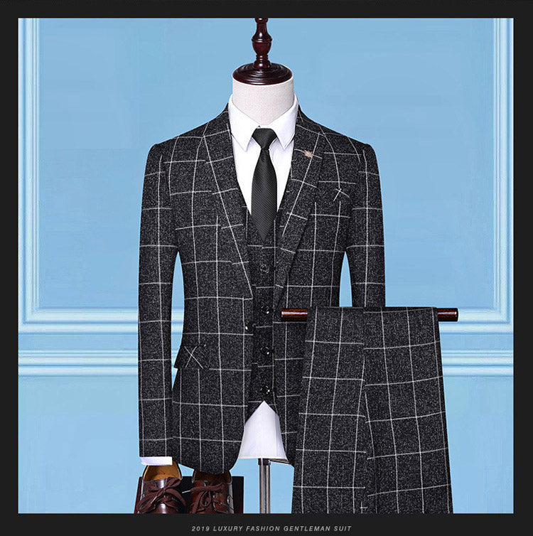 Men's Checkered Three-Piece Suit – Professional Work Suit