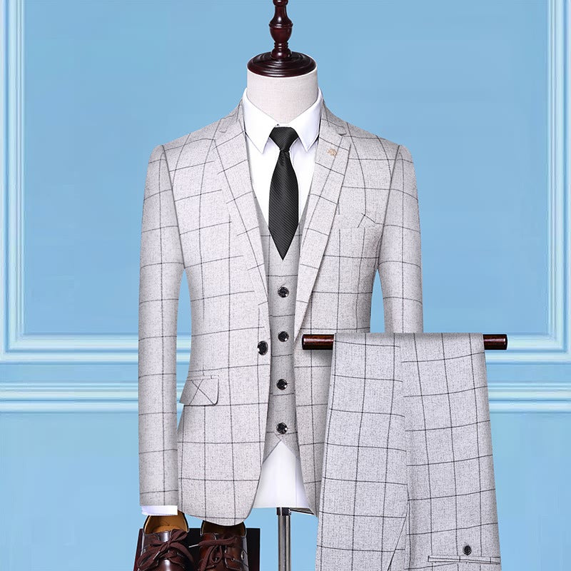 Men's Checkered Three-Piece Suit – Professional Work Suit