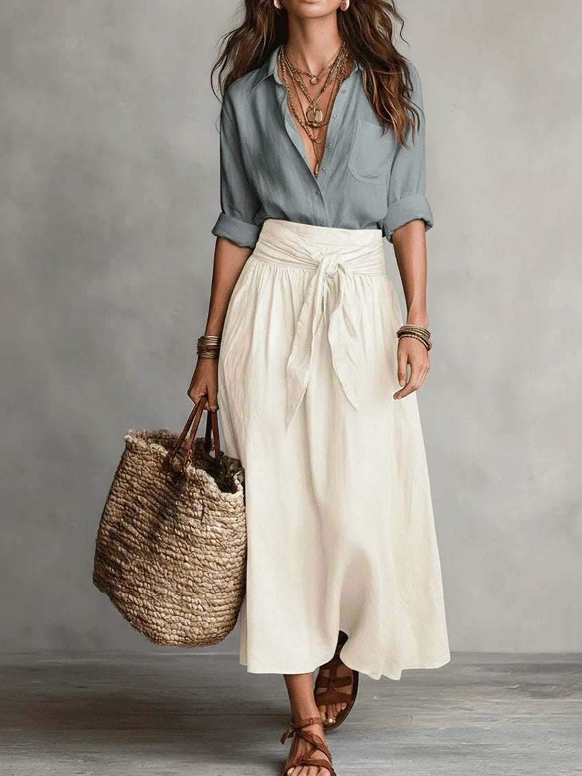 Women's Casual Shirt & Skirt Two-Piece Set – Long Sleeve Fashionable Outfit