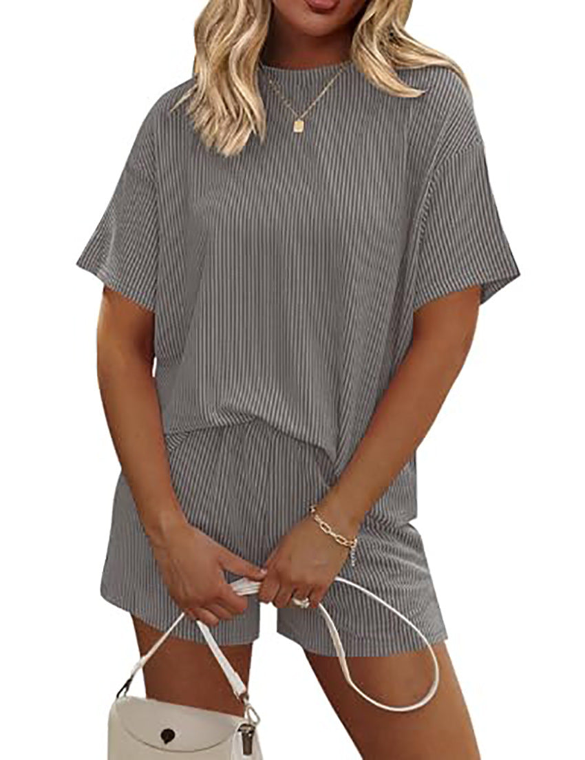 Women's Summer Striped Casual Two-Piece Set – T-Shirt & Pants