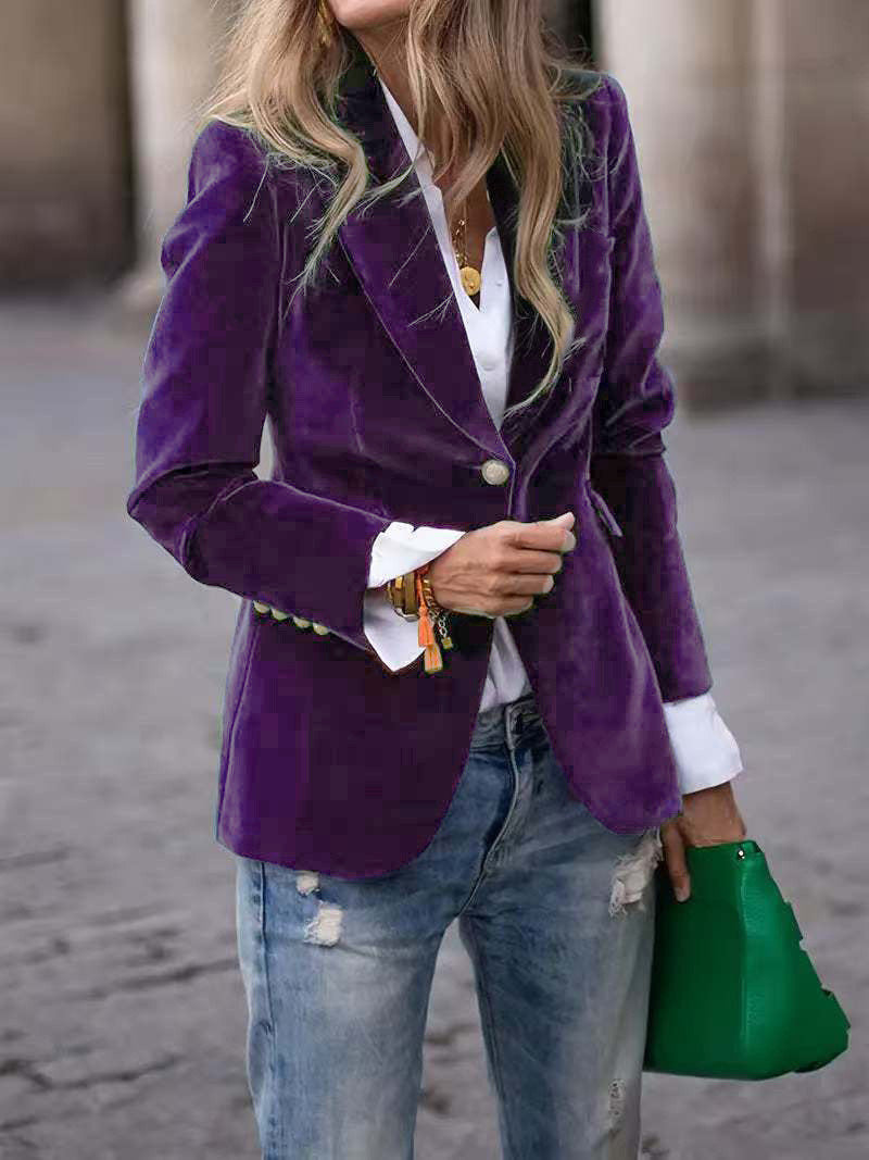 Velvet Lapel Casual Slim Single-breasted Jacket