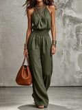 Halter Lace-Up Wide-Leg Jumpsuit