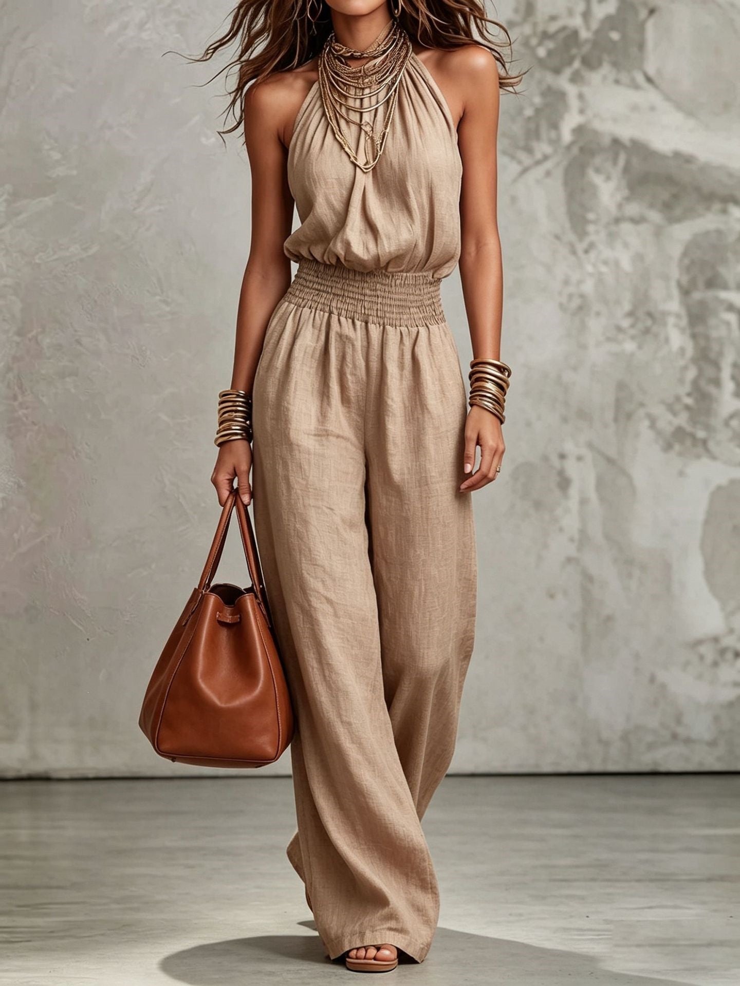 Halter Lace-Up Wide-Leg Jumpsuit