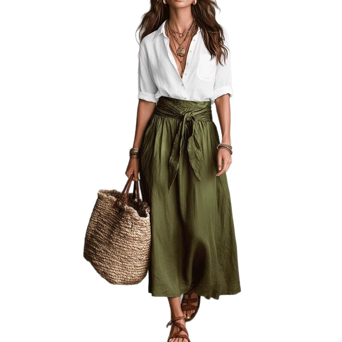 Women's Casual Shirt & Skirt Two-Piece Set – Long Sleeve Fashionable Outfit