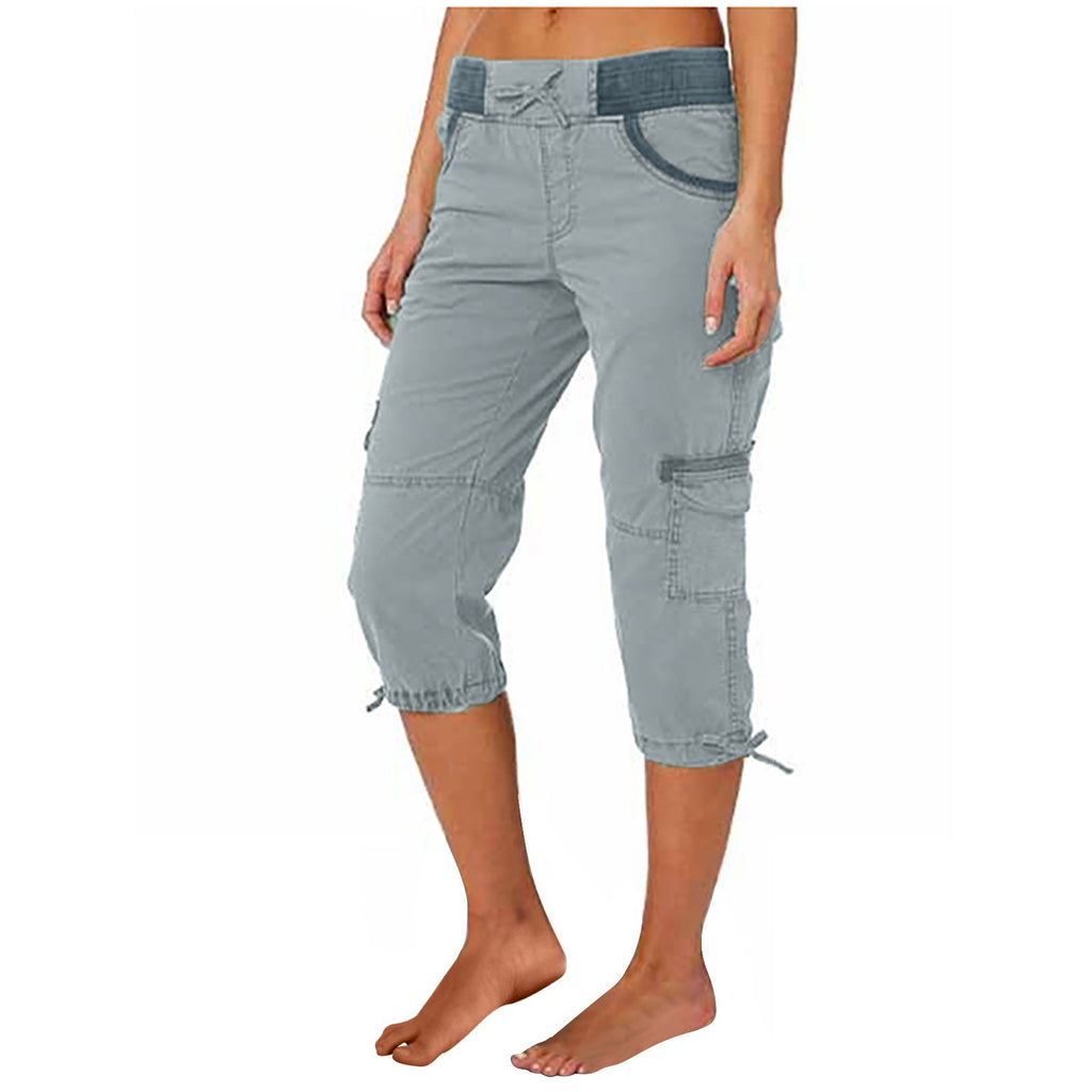Women's A-Line Loose Wide-Leg Cropped Pants – Adjustable Mid-Rise Cotton