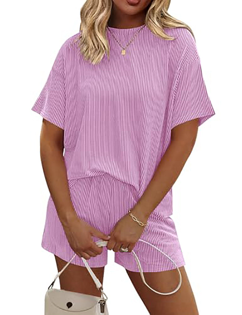 Women's Summer Striped Casual Two-Piece Set – T-Shirt & Pants