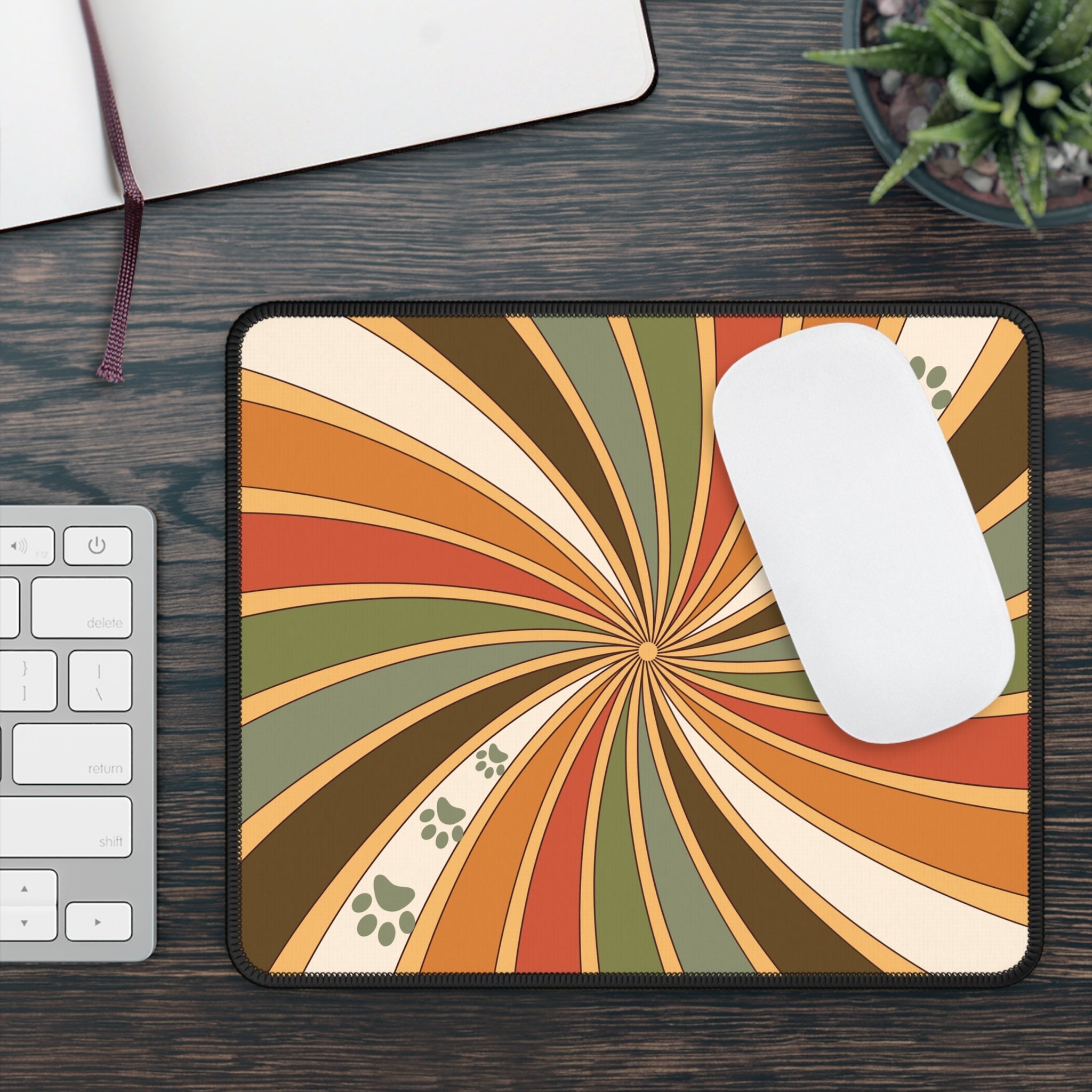 Swirly Retro Paw Mouse Pad