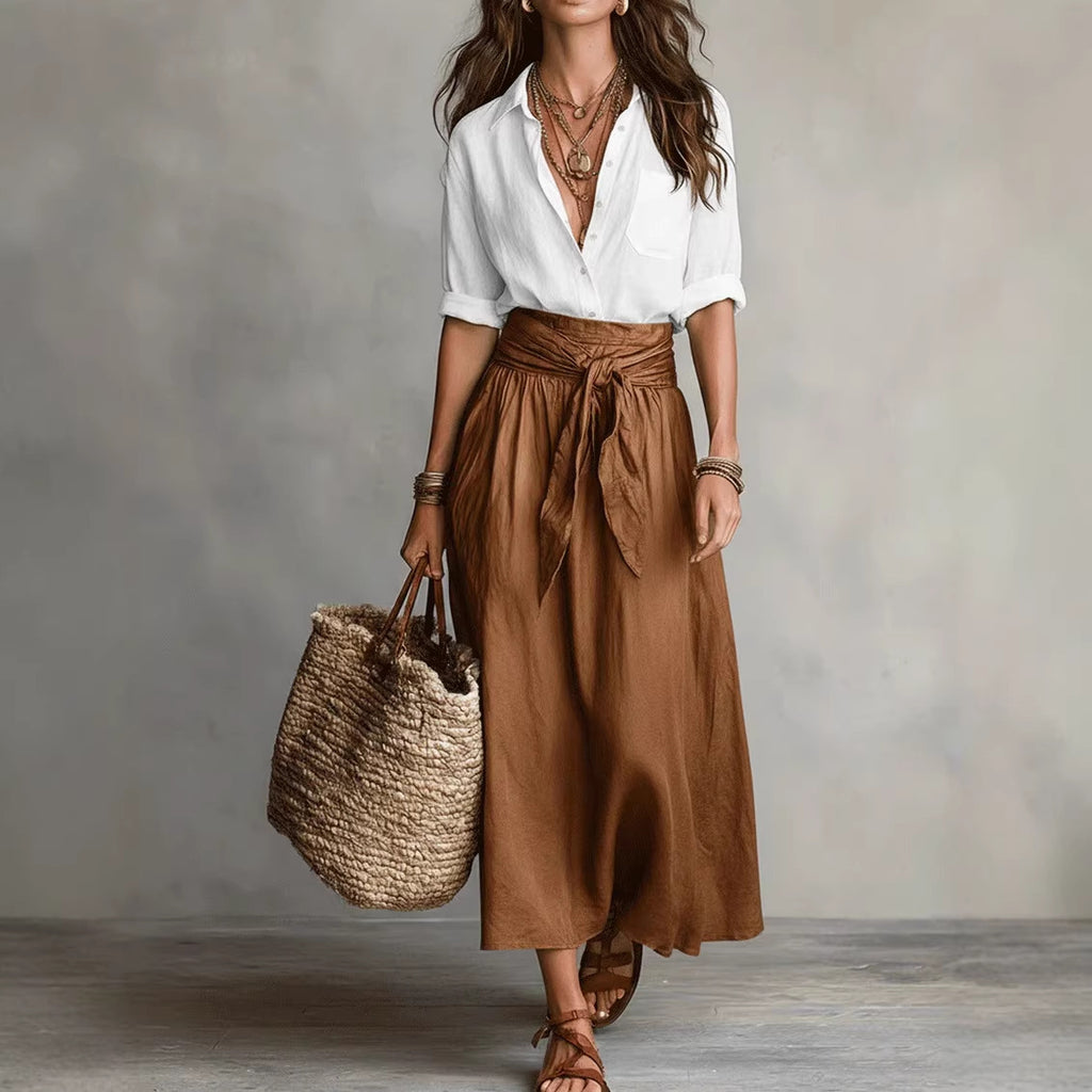 Women's Casual Shirt & Skirt Two-Piece Set – Long Sleeve Fashionable Outfit