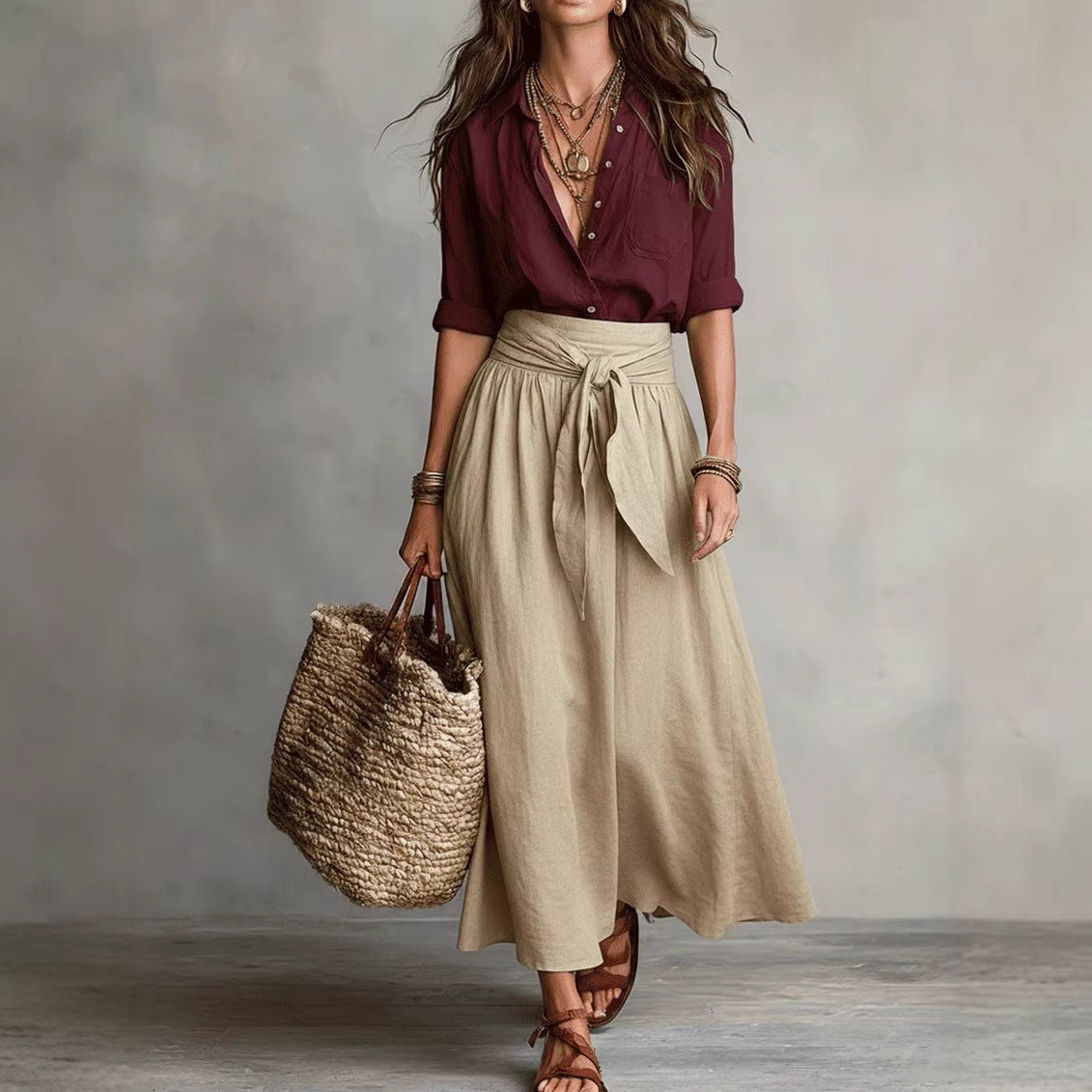 Women's Casual Shirt & Skirt Two-Piece Set – Long Sleeve Fashionable Outfit