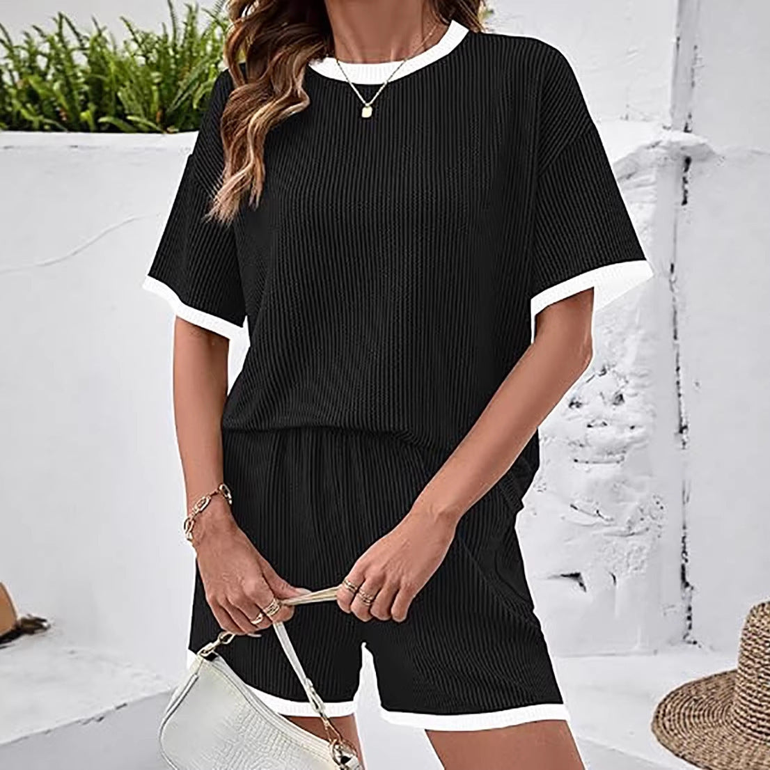 Women's Summer Striped Casual Two-Piece Set – T-Shirt & Pants