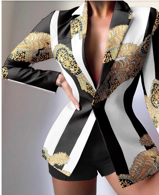 Printed Spliced Blazer Jacket