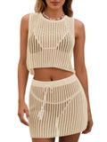 2-Piece Crochet Set – Sleeveless Crop Top & Mini Skirt Beach Cover Up