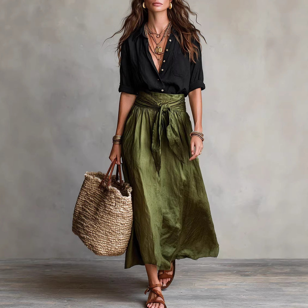 Women's Casual Shirt & Skirt Two-Piece Set – Long Sleeve Fashionable Outfit