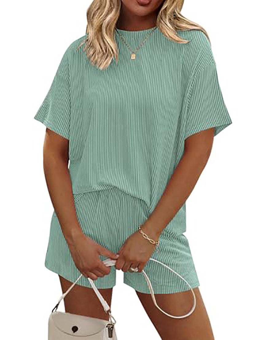 Women's Summer Striped Casual Two-Piece Set – T-Shirt & Pants