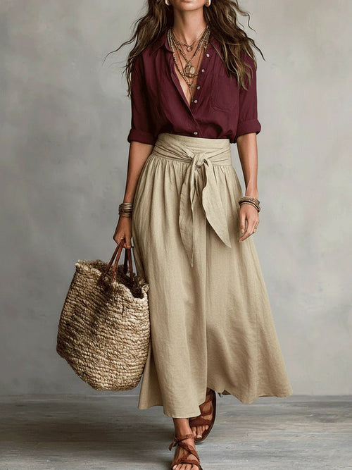 Women's Casual Shirt & Skirt Two-Piece Set – Long Sleeve Fashionable Outfit