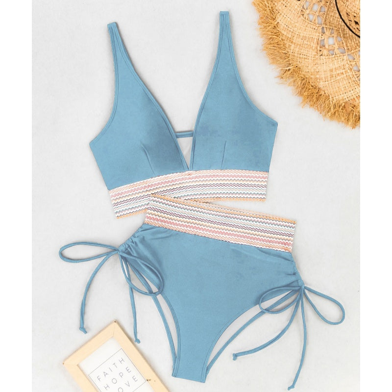 Women's High Waisted Bikini Set – Two Piece Tummy Control Color Block Swimsuit