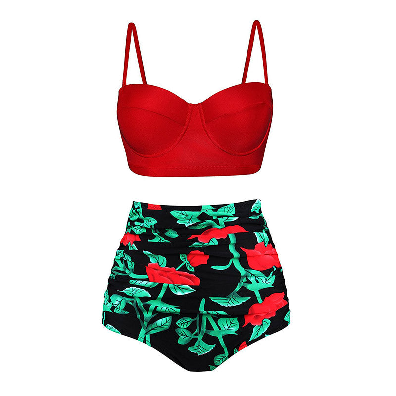 High Waist Bikini Set – Retro Floral Push Up Swimsuit for Women