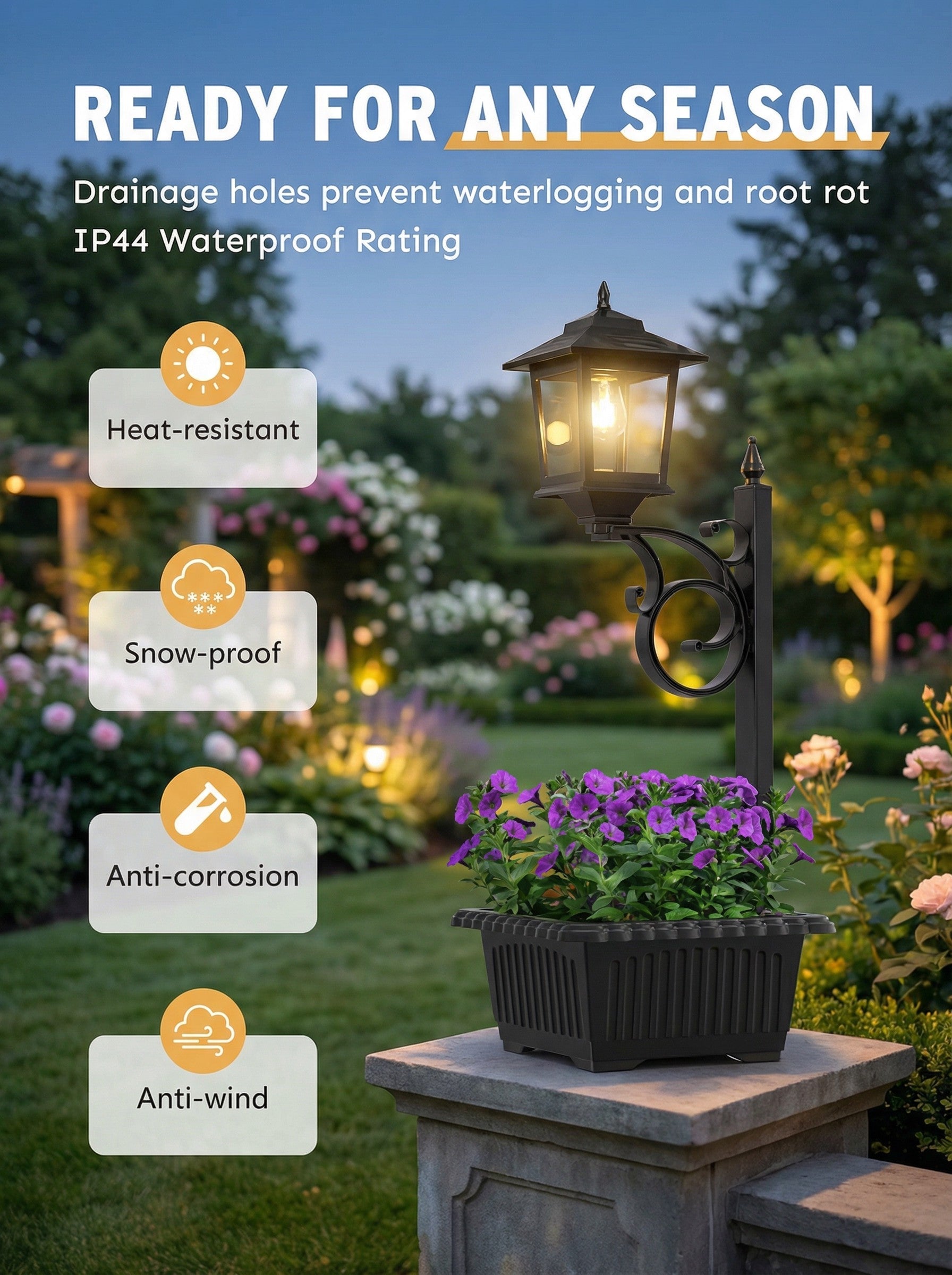 Solar Lamp Post with Flower Pot – Outdoor Garden & Patio Light – Multi Pack