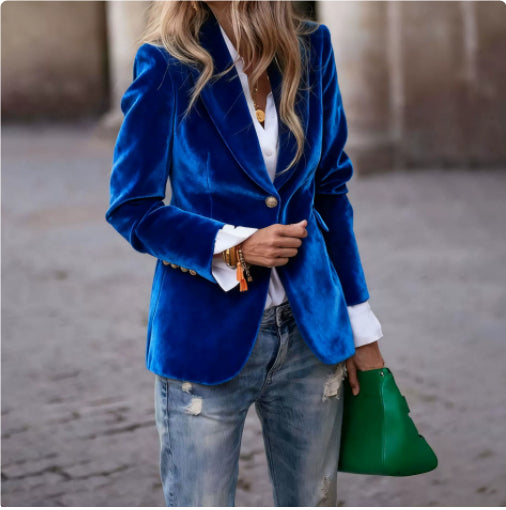 Velvet Lapel Casual Slim Single-breasted Jacket