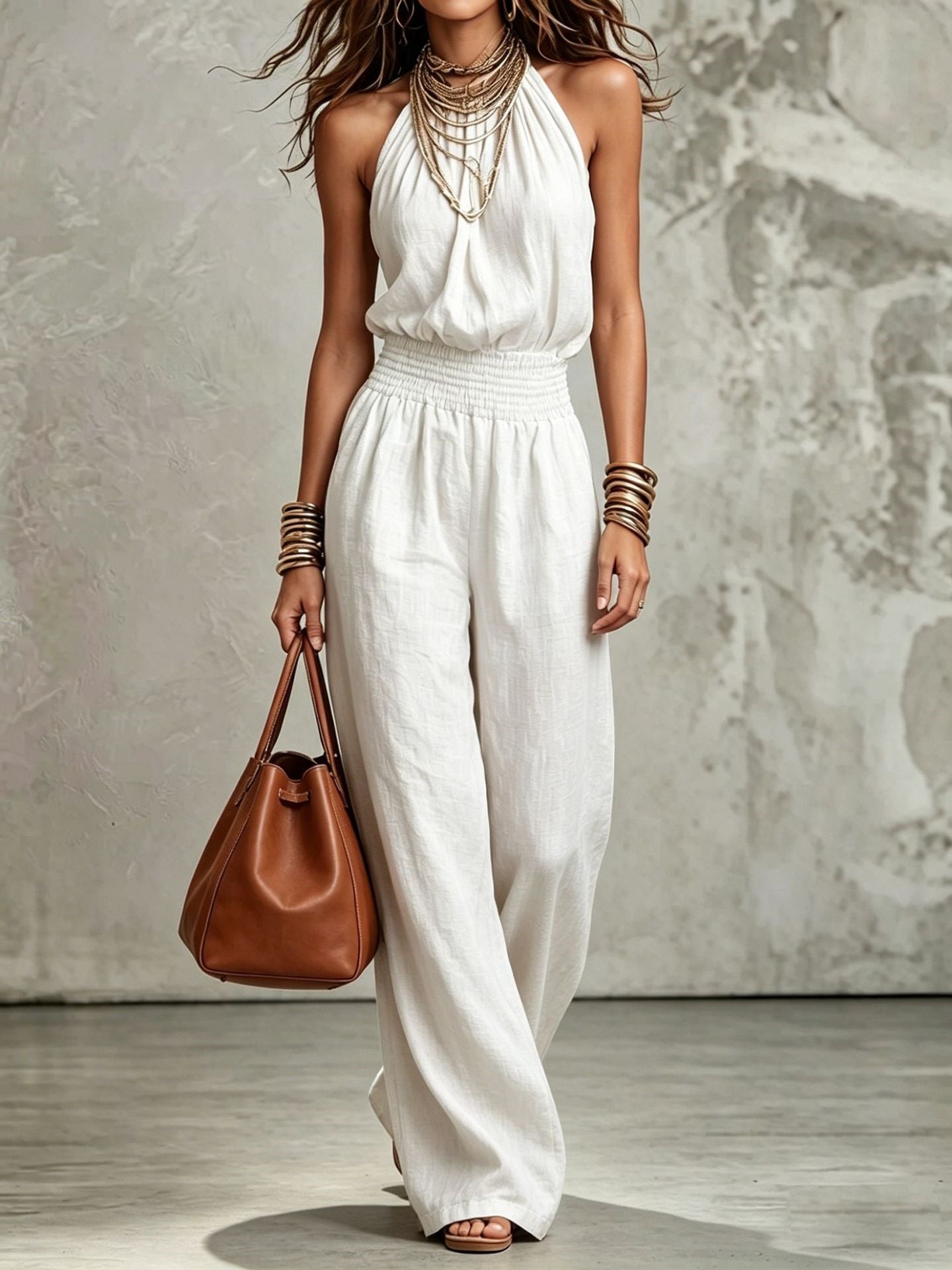 Halter Lace-Up Wide-Leg Jumpsuit