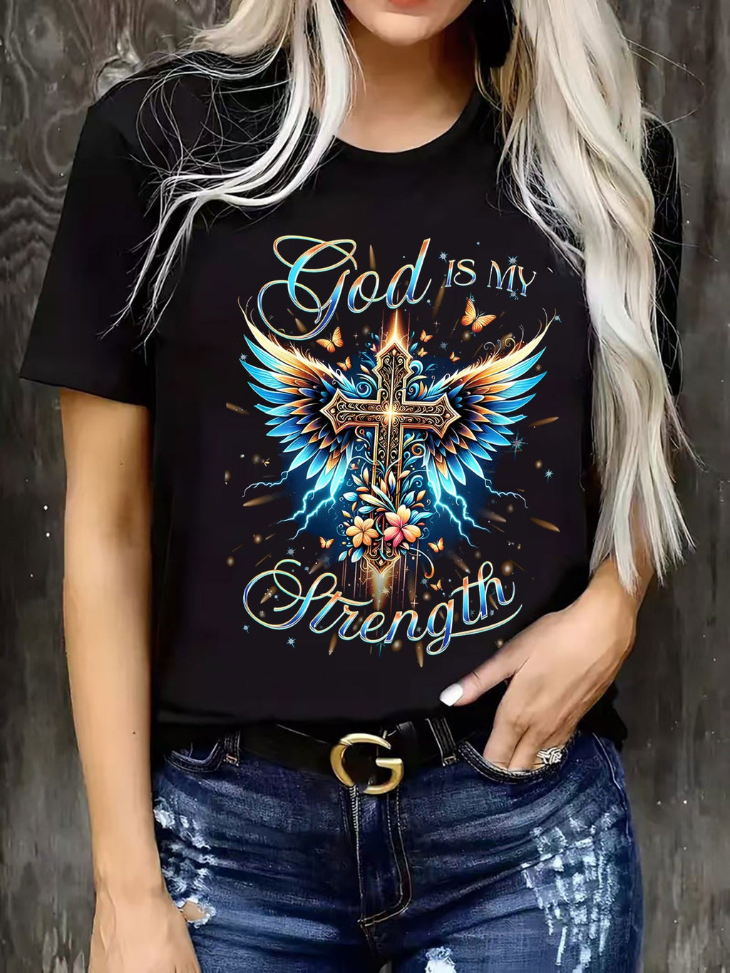 Women's Short Sleeve T-Shirt - "God is My Strength" Graphic Print