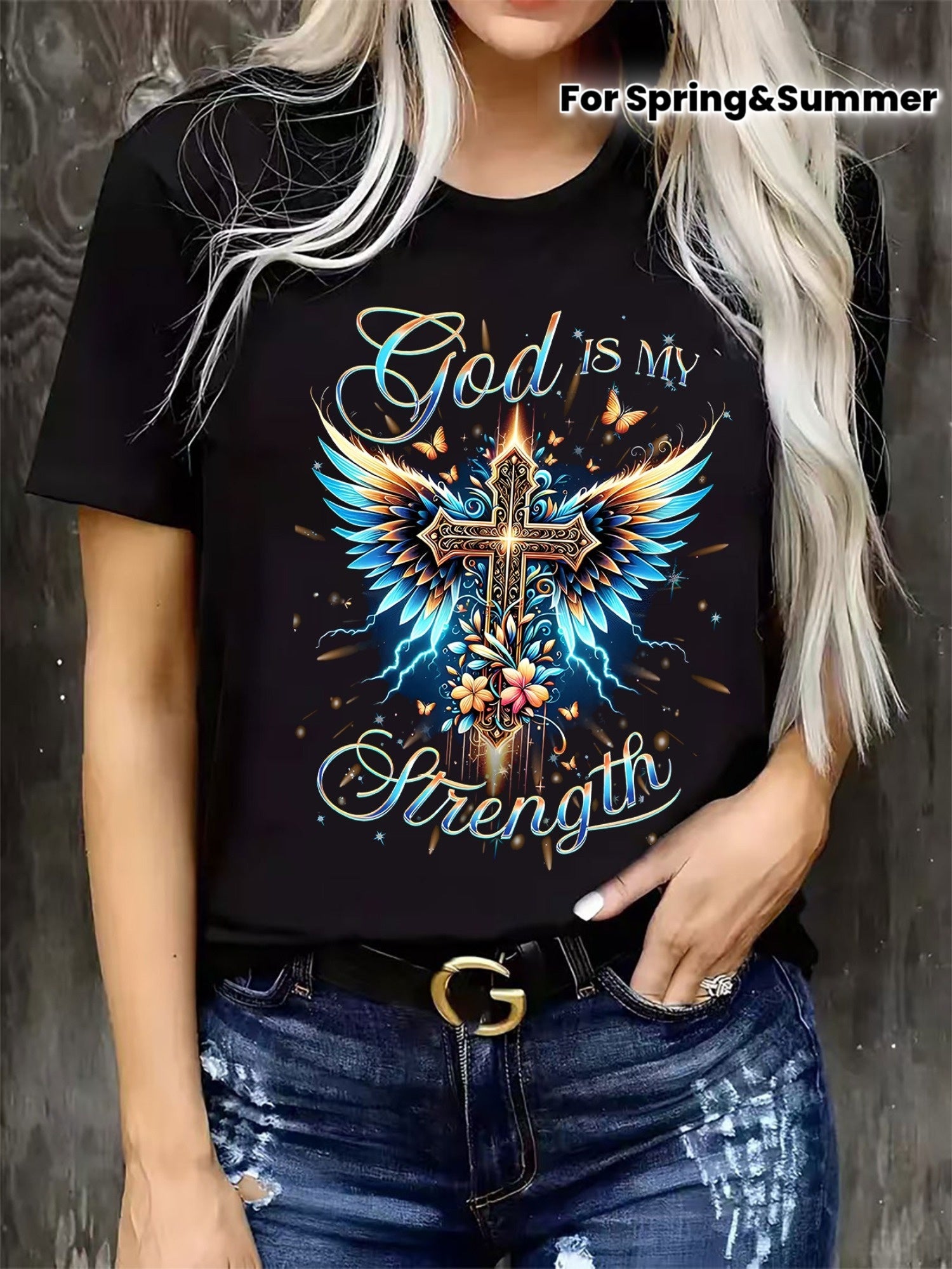 Women's Short Sleeve T-Shirt - "God is My Strength" Graphic Print