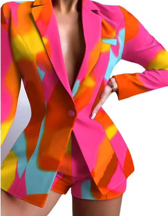 Printed Spliced Blazer Jacket