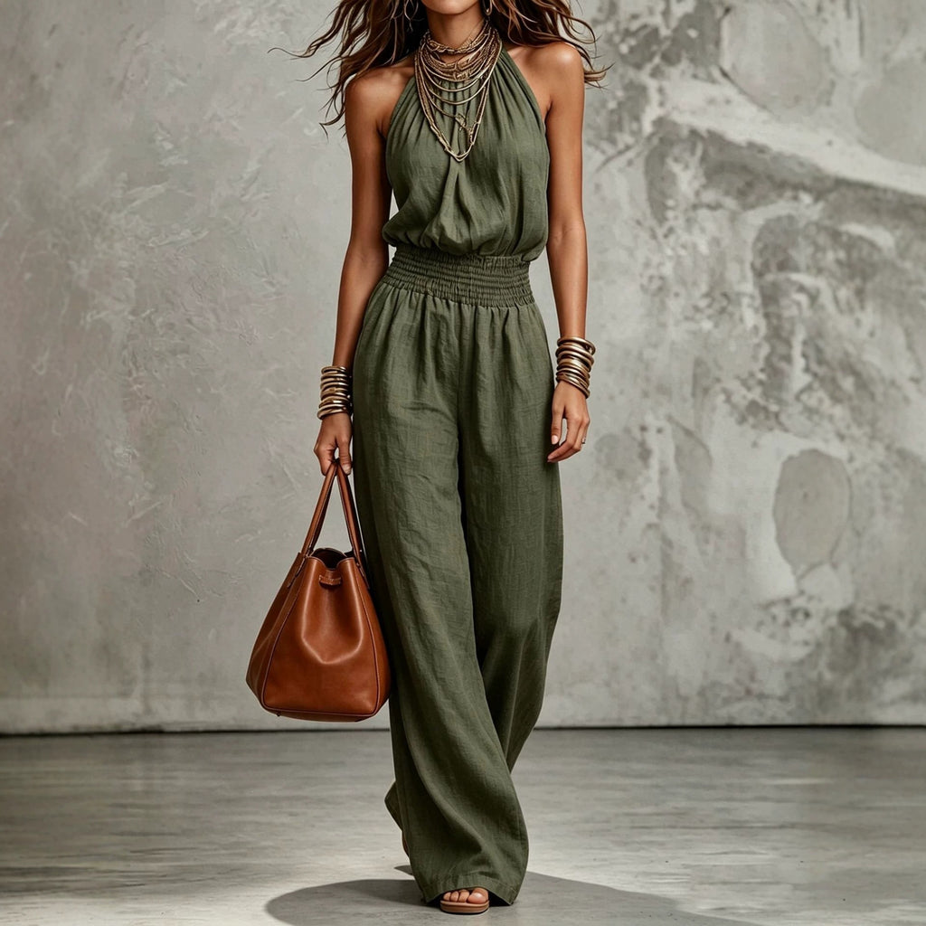 Halter Lace-Up Wide-Leg Jumpsuit