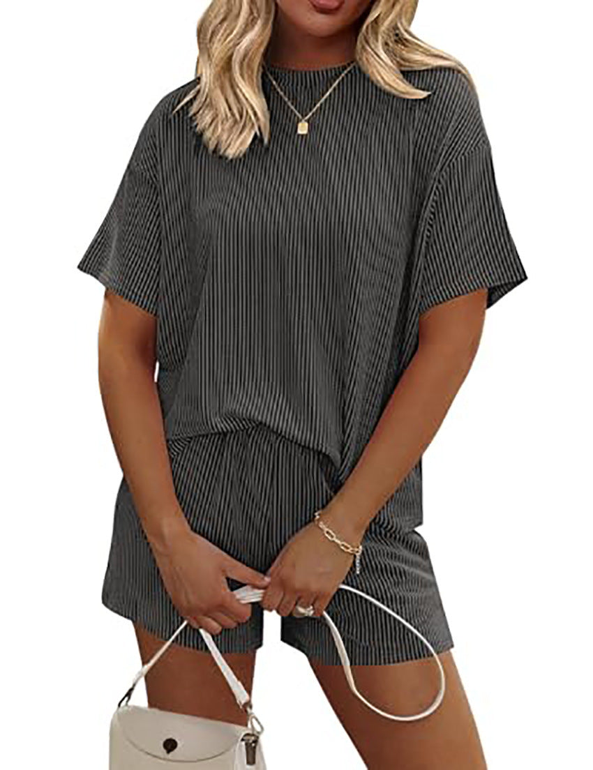 Women's Summer Striped Casual Two-Piece Set – T-Shirt & Pants