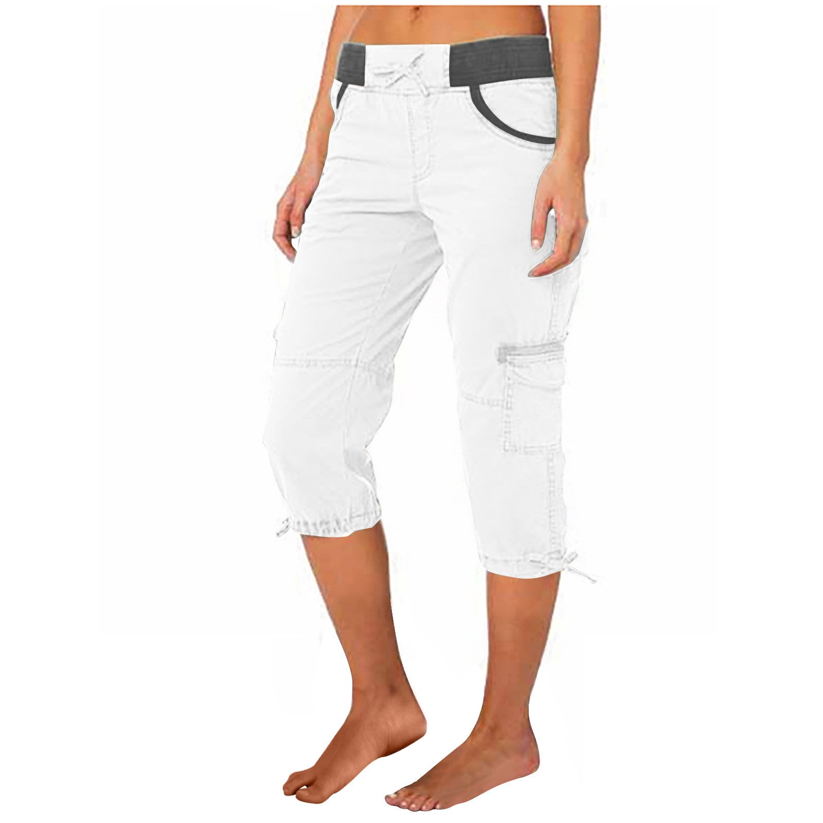 Women's A-Line Loose Wide-Leg Cropped Pants – Adjustable Mid-Rise Cotton