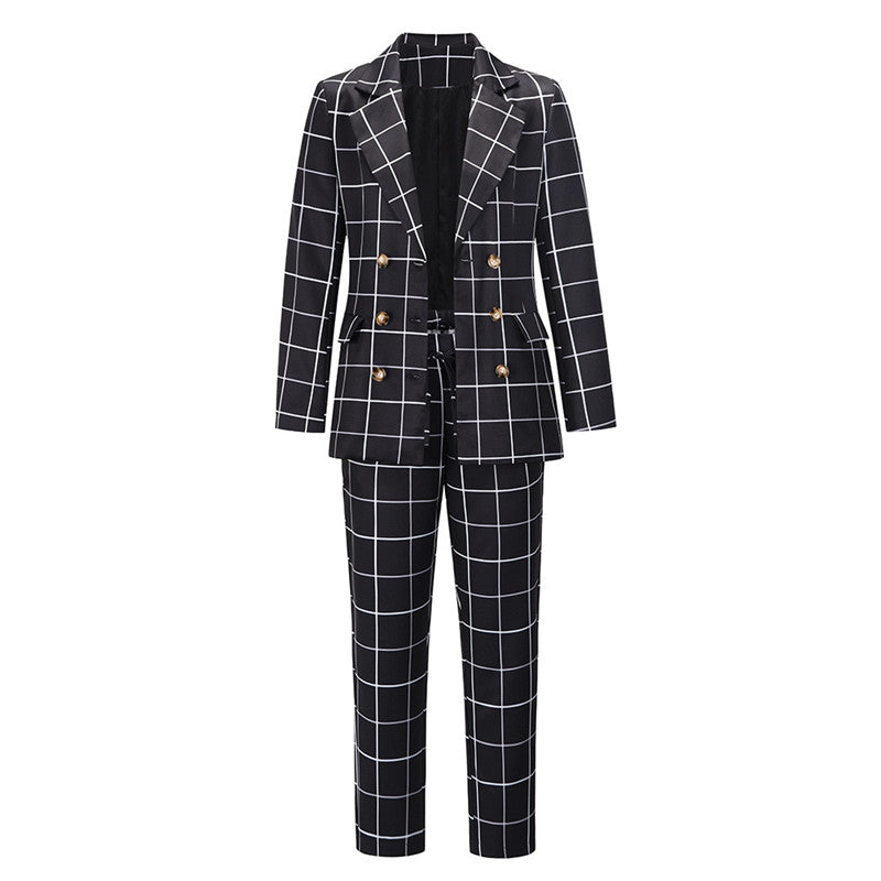 Double-Breasted Slim Suit Set