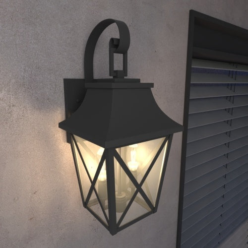 Sleek Matte Black 2-Light Outdoor Wall Sconce