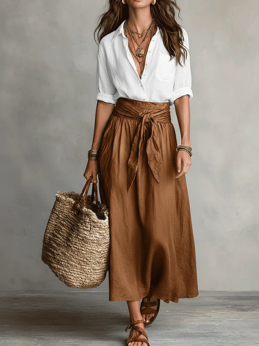 Women's Casual Shirt & Skirt Two-Piece Set – Long Sleeve Fashionable Outfit
