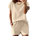 Women's Short-Sleeve Shorts Set – Summer Round Neck Two-Piece