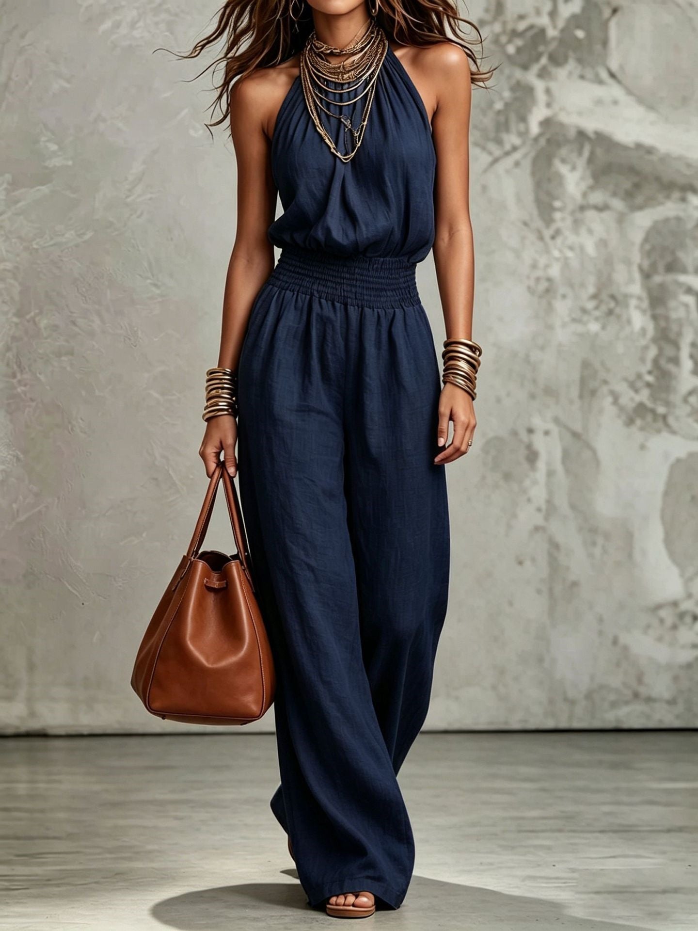 Halter Lace-Up Wide-Leg Jumpsuit
