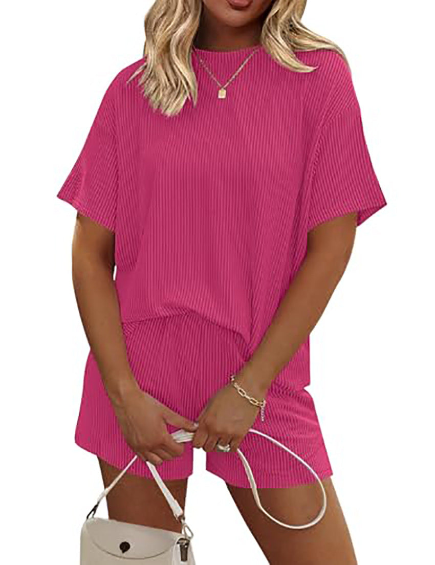 Women's Summer Striped Casual Two-Piece Set – T-Shirt & Pants