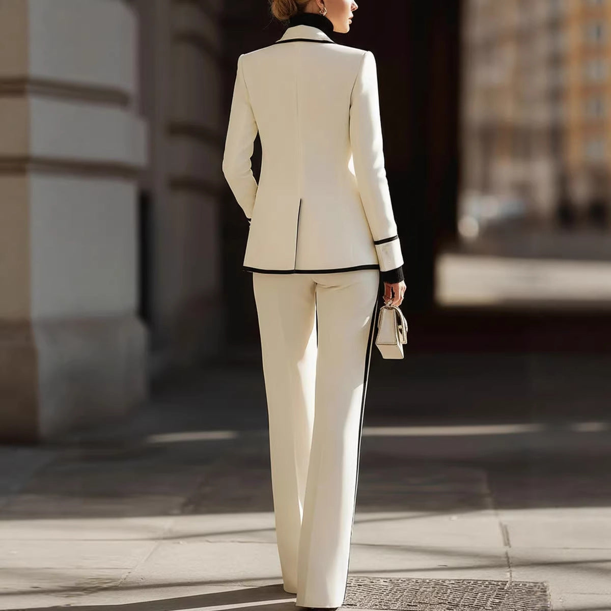 Women's Double Breasted Blazer & Suit Pants Set – Color Block Long Sleeve
