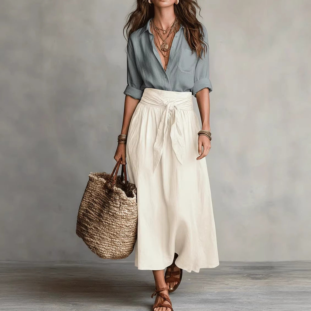 Women's Casual Shirt & Skirt Two-Piece Set – Long Sleeve Fashionable Outfit