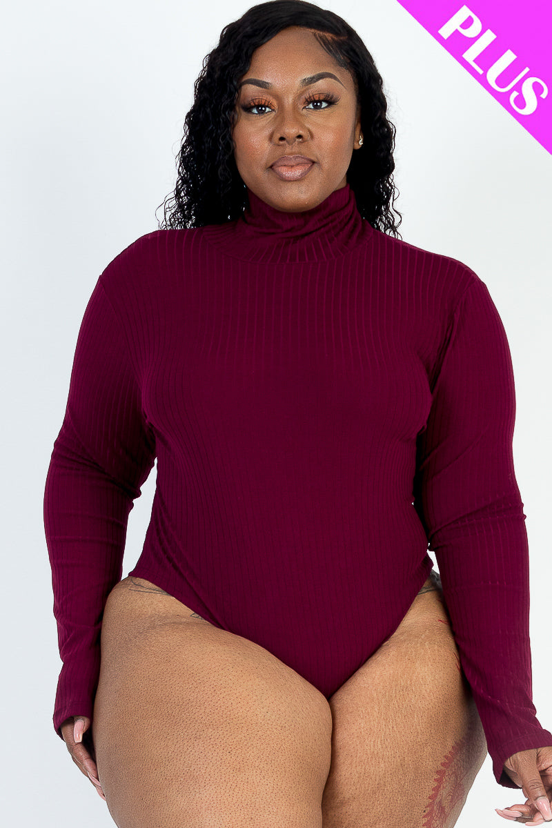 Plus Size Turtle Neck Long Sleeve Bodysuit