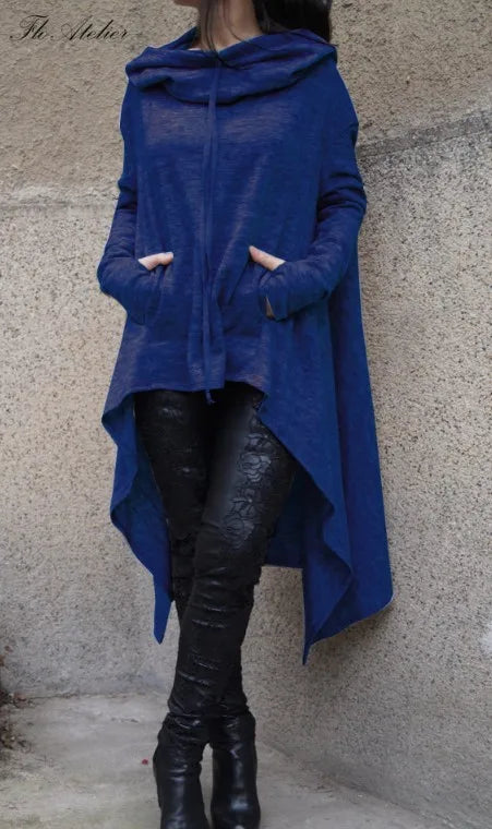Women's Oversized Solid Hoodie — Loose Fit, Pockets, Autumn/Winter