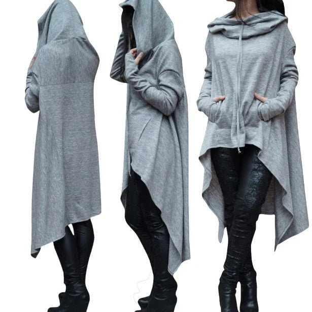 Women's Oversized Solid Hoodie — Loose Fit, Pockets, Autumn/Winter