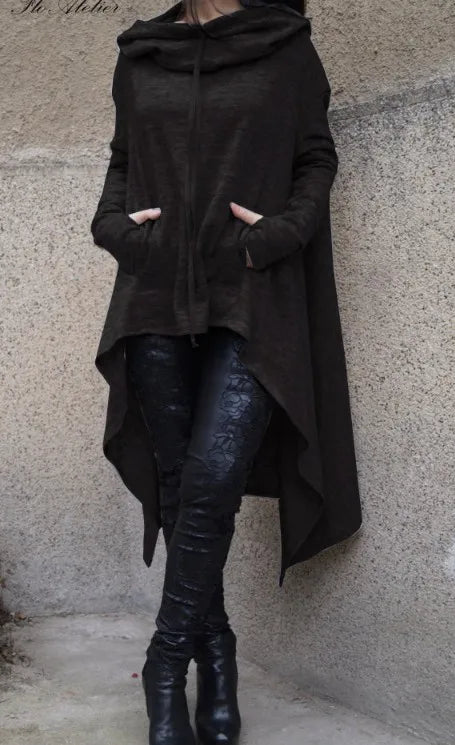 Women's Oversized Solid Hoodie — Loose Fit, Pockets, Autumn/Winter