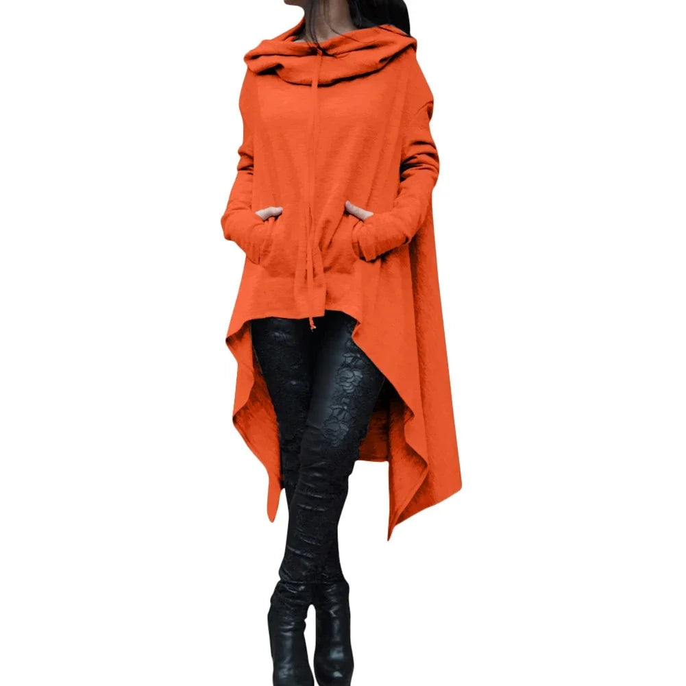 Women's Oversized Solid Hoodie — Loose Fit, Pockets, Autumn/Winter