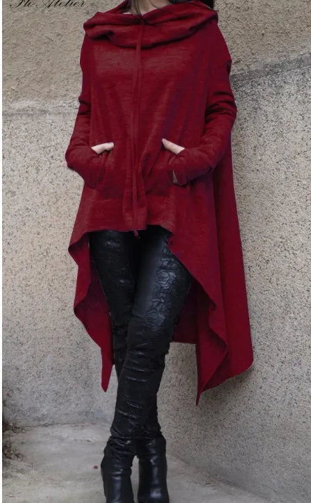Women's Oversized Solid Hoodie — Loose Fit, Pockets, Autumn/Winter