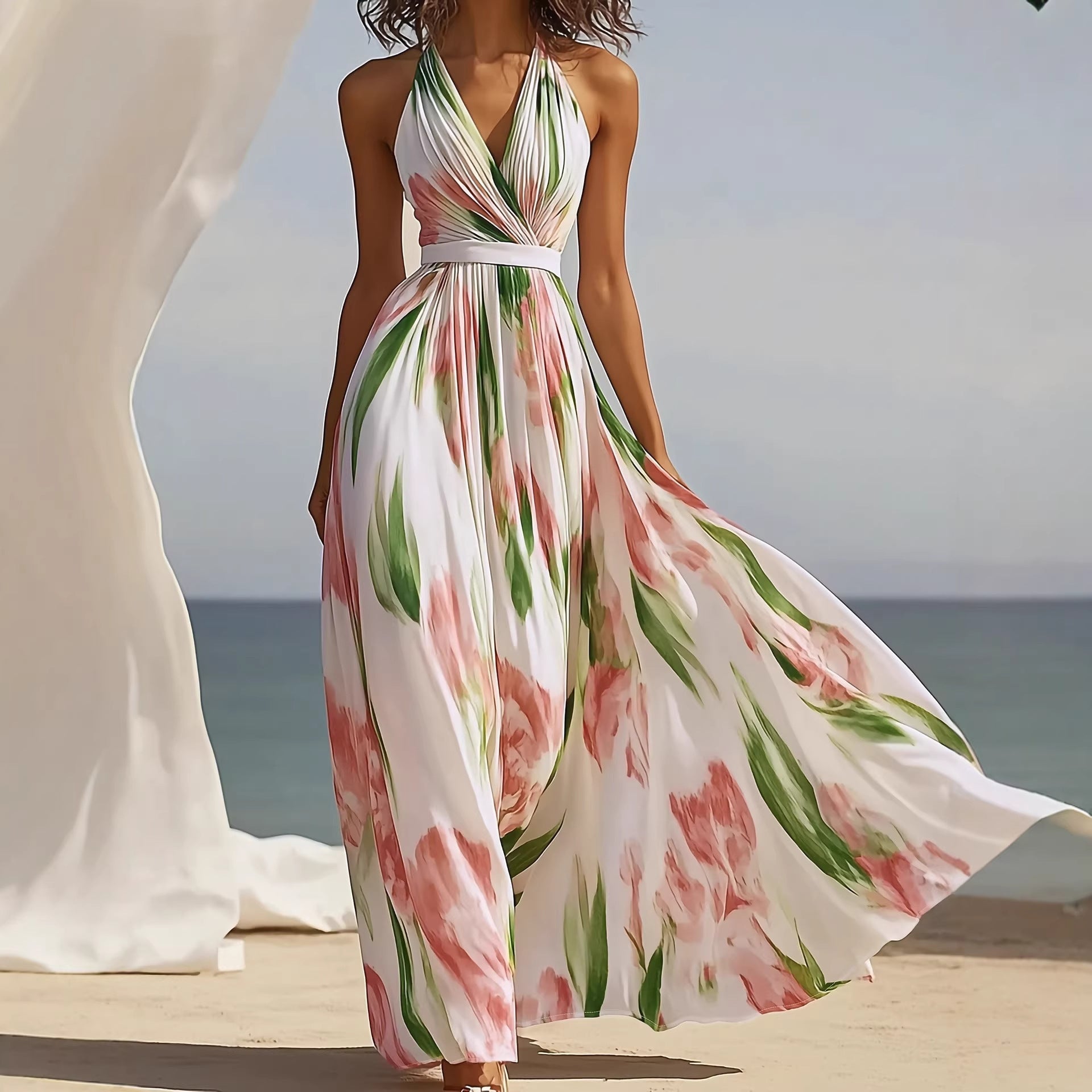 Floral Halter Maxi Dress | Boho Vacation Dress